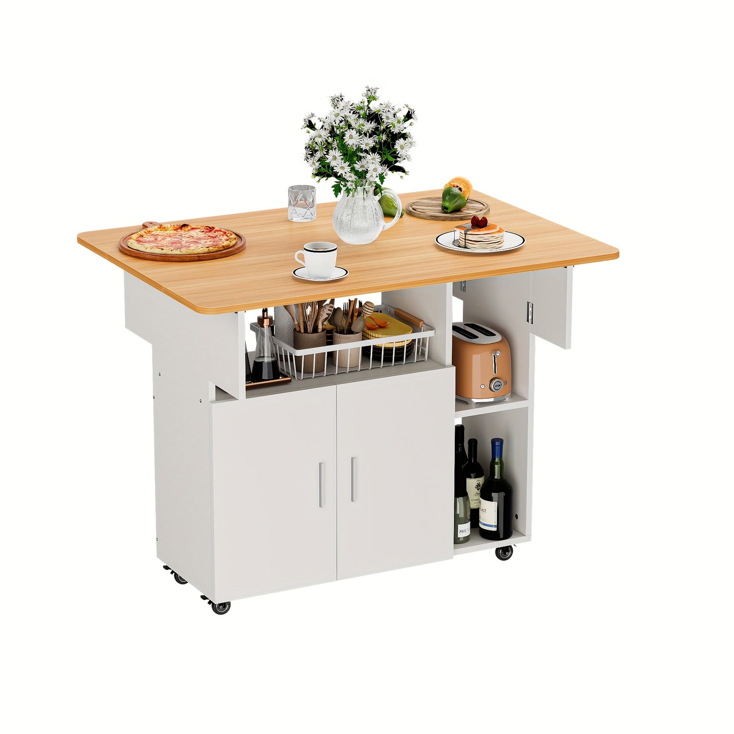 Inklapbare Eettafel – Vouwtafel – Opklapbare Tafel – Mobiele Werktafel – Klaptafel – Gele Variant – Uitbreidbaar Tafelblad – Wieltjes Met Remmen
