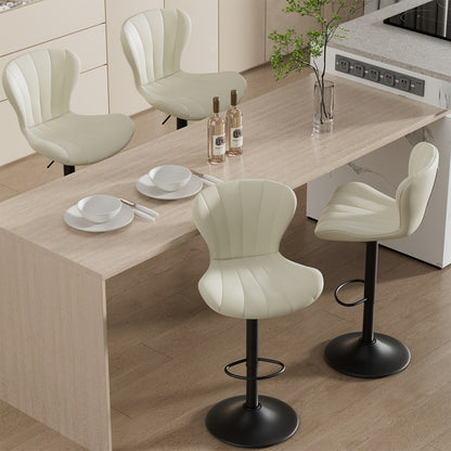 Barkrukken – Barstoelen – Hoge Stoelen – Keukenstoelen – Bistro Stoelen – Ergonomisch Design – 360° Draaibaar – Beige Kunstleer – Verstelbare Hoogte – Met Rugleuning En Voetsteun – Set Van 2
