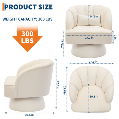 Swivel Accent Chair 360° Barrel Lounge Chair with Modern Striped Backrest | Round Armchair for Living, Bedroom Reading Nook, Hardwood, Non-Adjustable, Wipe Clean