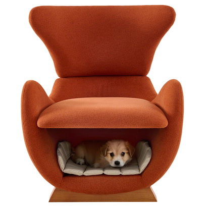 Huisdierstoel – Lounge Chair – Relaxstoel – Kattenstoel – Hondenstoel – Kattenbestendig Stof – Ingebouwde Huisdier Rustplek – Duurzame Constructie – Comfortabele Zitting – Oranje Kleur