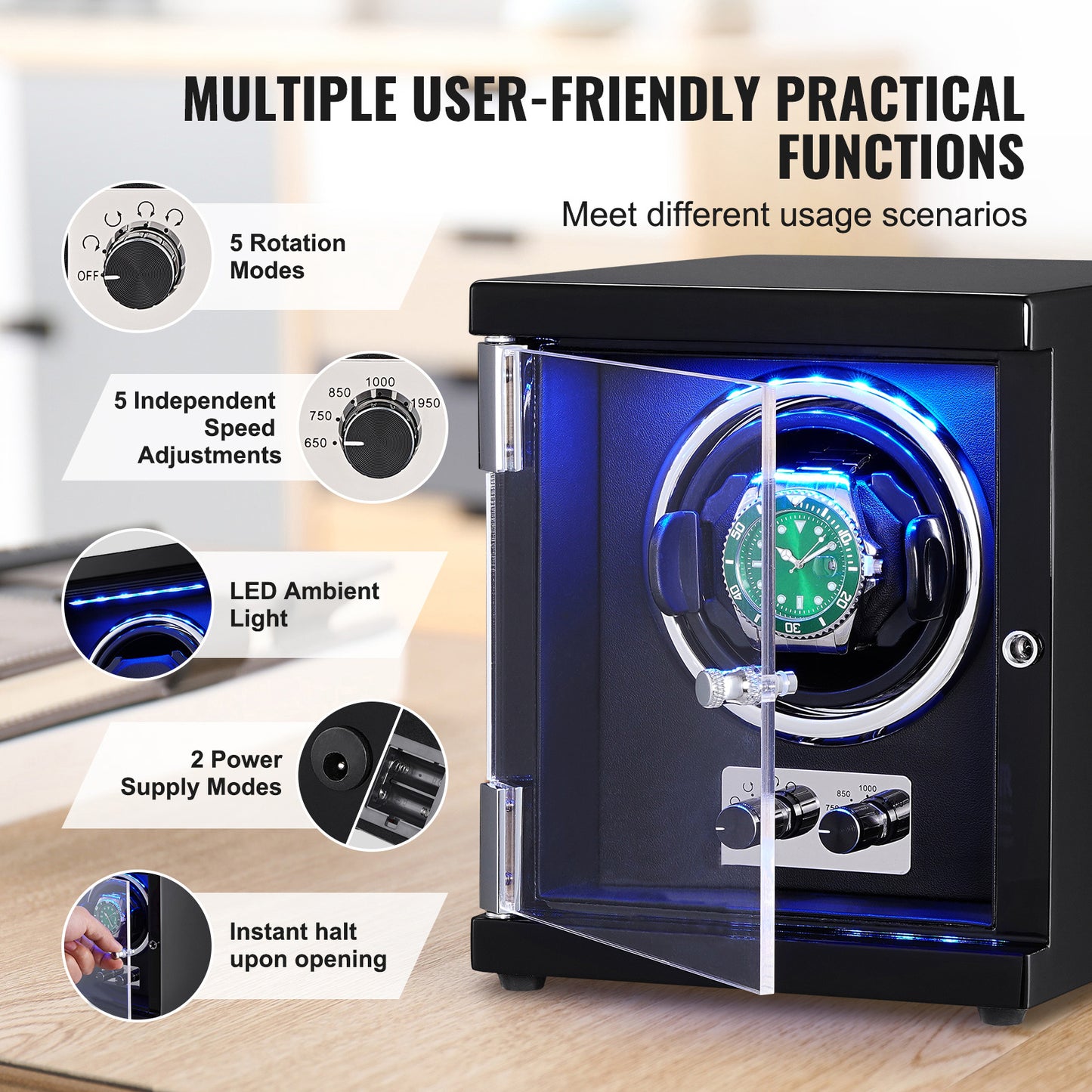 Watchwinder – Horloge Opwinder – Automatische Horloge Winder – Horloge Winder – Horlogedoos – Houten Behuizing – Fluisterstille Mabuchi Motor