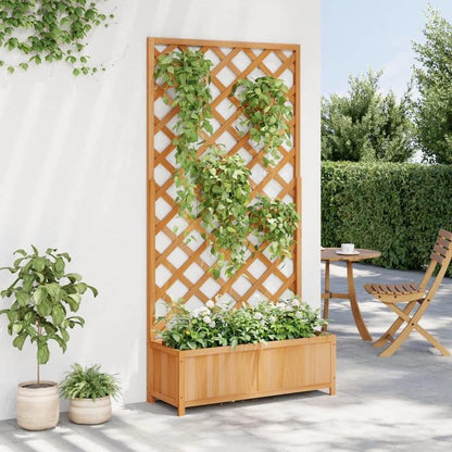 Brown Solid Fir Wood Plant Pot with Trellis | Small Apartment Balcony Festive Climbing Plants, Easy Assembly, Space-Saving, Modern Style, Plaid Pattern, Lacquered