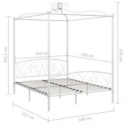Hemelbedframe – Metaalbed – Slaapbed – Bedframe – Witte Bedframe – 160x200 Cm – Stabiel Metalen Structuur – Art Deco Design