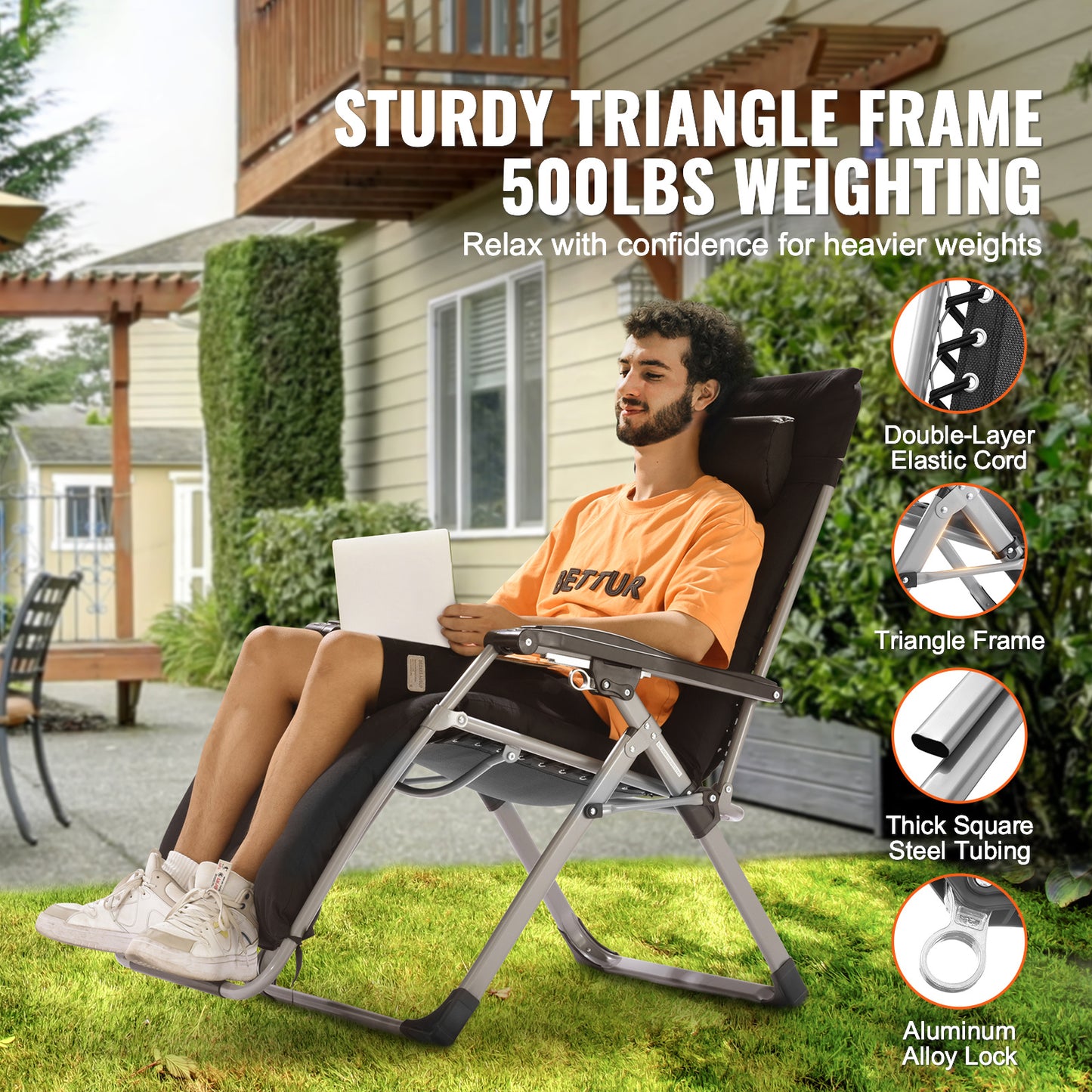 Zero Gravity Relaxstoel – Ligstoel – Loungestoel – Tuinstoel – Relaxfauteuil – Zwart – Verstelbare Ligpositie 90°-170° – Draagkracht 227 kg