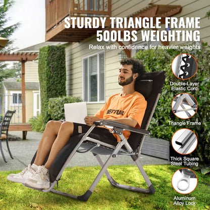 Zero Gravity Relaxstoel – Ligstoel – Loungestoel – Tuinstoel – Relaxfauteuil – Zwart – Verstelbare Ligpositie 90°-170° – Draagkracht 227 kg