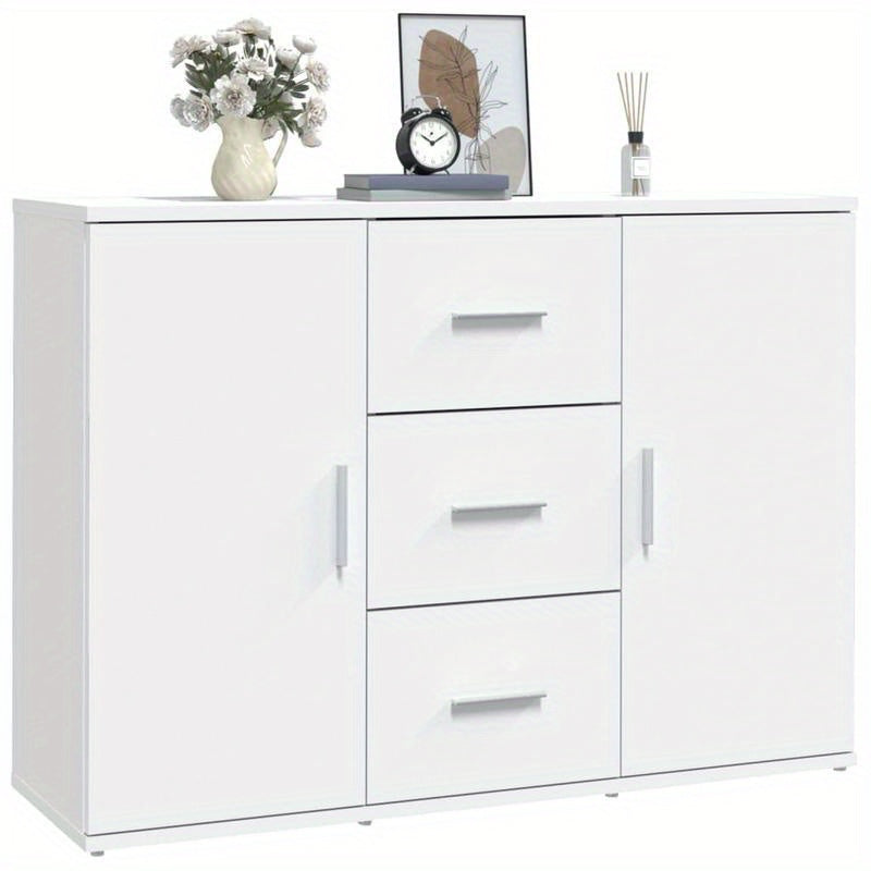 Modern White Sideboard with 3 Drawers & 2 Doors - Hardwood, Minimalist Design, Removable Storage, Perfect for Living Room or Bedroom, Living Room Furniture, Bedroom Storage, Sleek Furniture, Smooth Finish, Contemporary Furnit