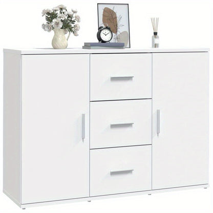 Modern White Sideboard with 3 Drawers & 2 Doors - Hardwood, Minimalist Design, Removable Storage, Perfect for Living Room or Bedroom, Living Room Furniture, Bedroom Storage, Sleek Furniture, Smooth Finish, Contemporary Furnit
