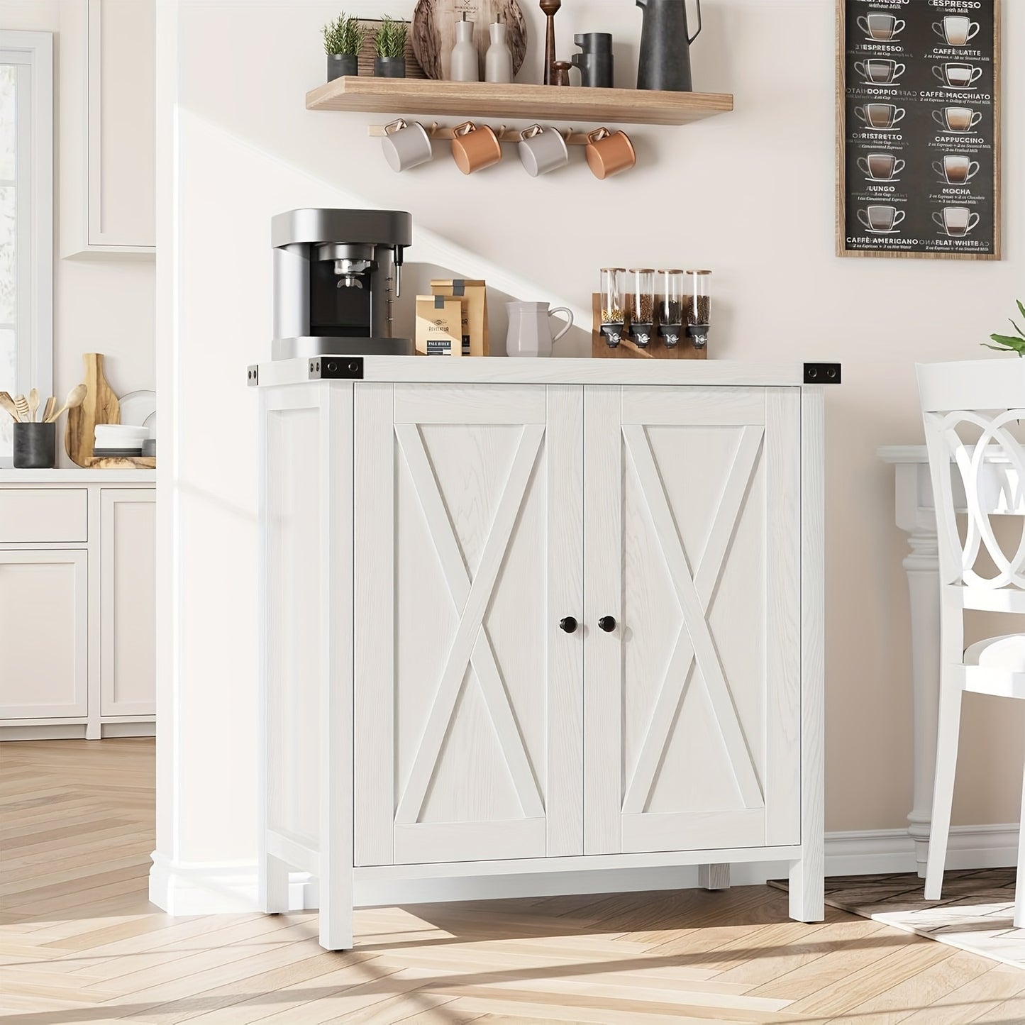 Buffetkast – Dressoir – Kast – Sideboard – Kast met Opbergruimte – Wit Vintage Design – Stevige MDF Constructie – Verstelbare Plank
