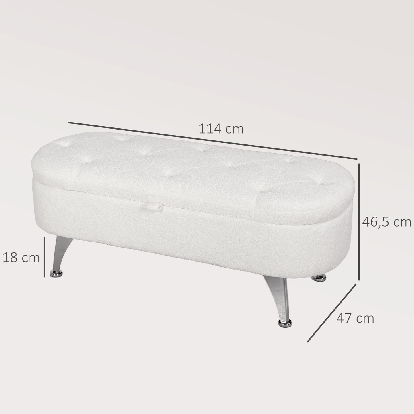 Opbergbank – Zitbank – Opbergkist – Halbank – Zithocker – Met Deksel – 51 Liter Opbergruimte – Met Metalen Frame 114x47x46,5 cm – Wit Teddybeer Design
