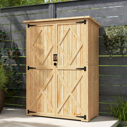 Houten Tuinberging – Tuinschuur – Tuinkast – Berging – Tuinopbergkast – Lichtbruin Vurenhout – Weerbestendig Asfalt Dak – Dubbele Deuren – Verstelbare Pootjes