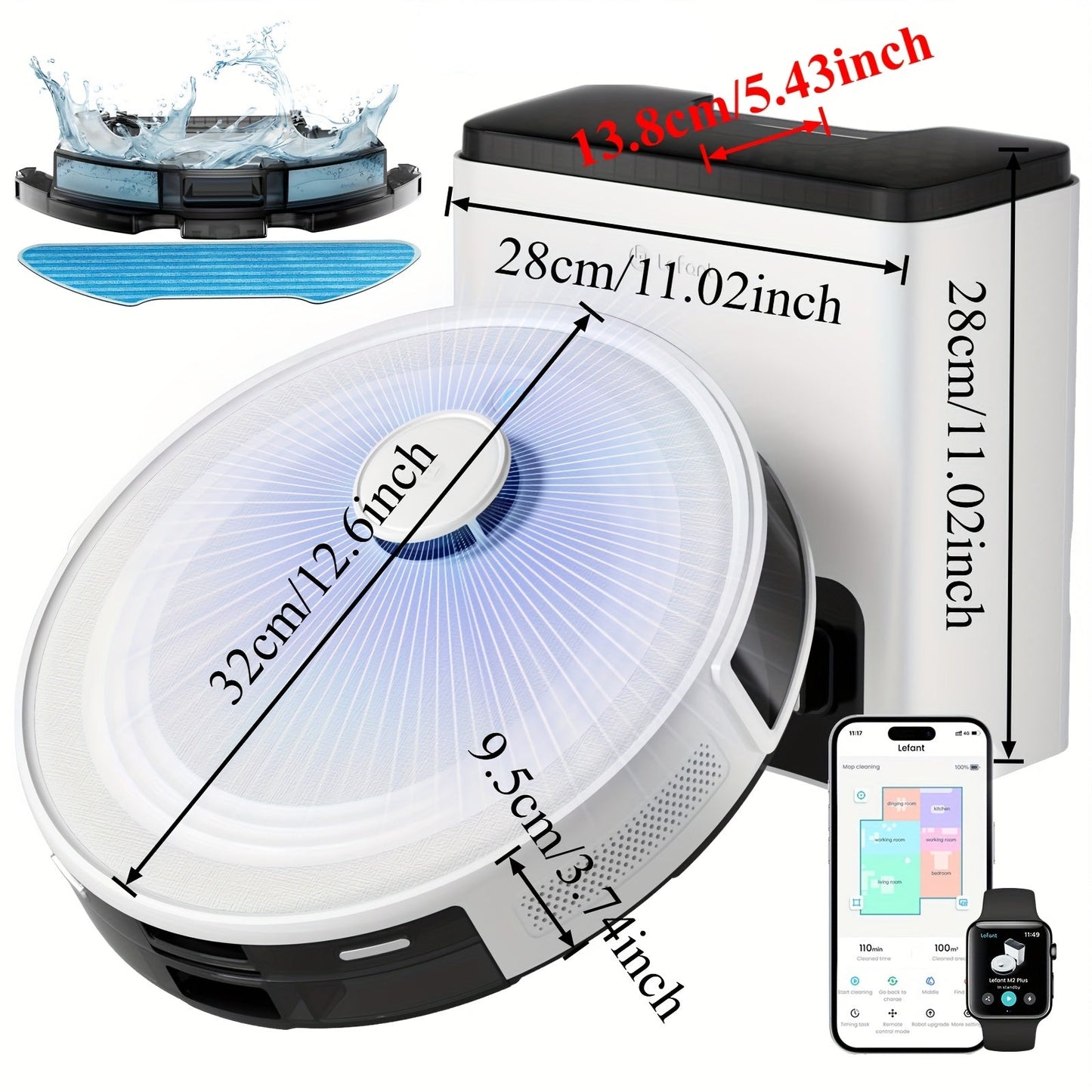 Robotstofzuiger – Dweilrobot – Automatische Stofzuiger – Slimme Zuiger – Laser Navigator – 3200 mAh Batterij – Wi-Fi Bedienbaar – Wit