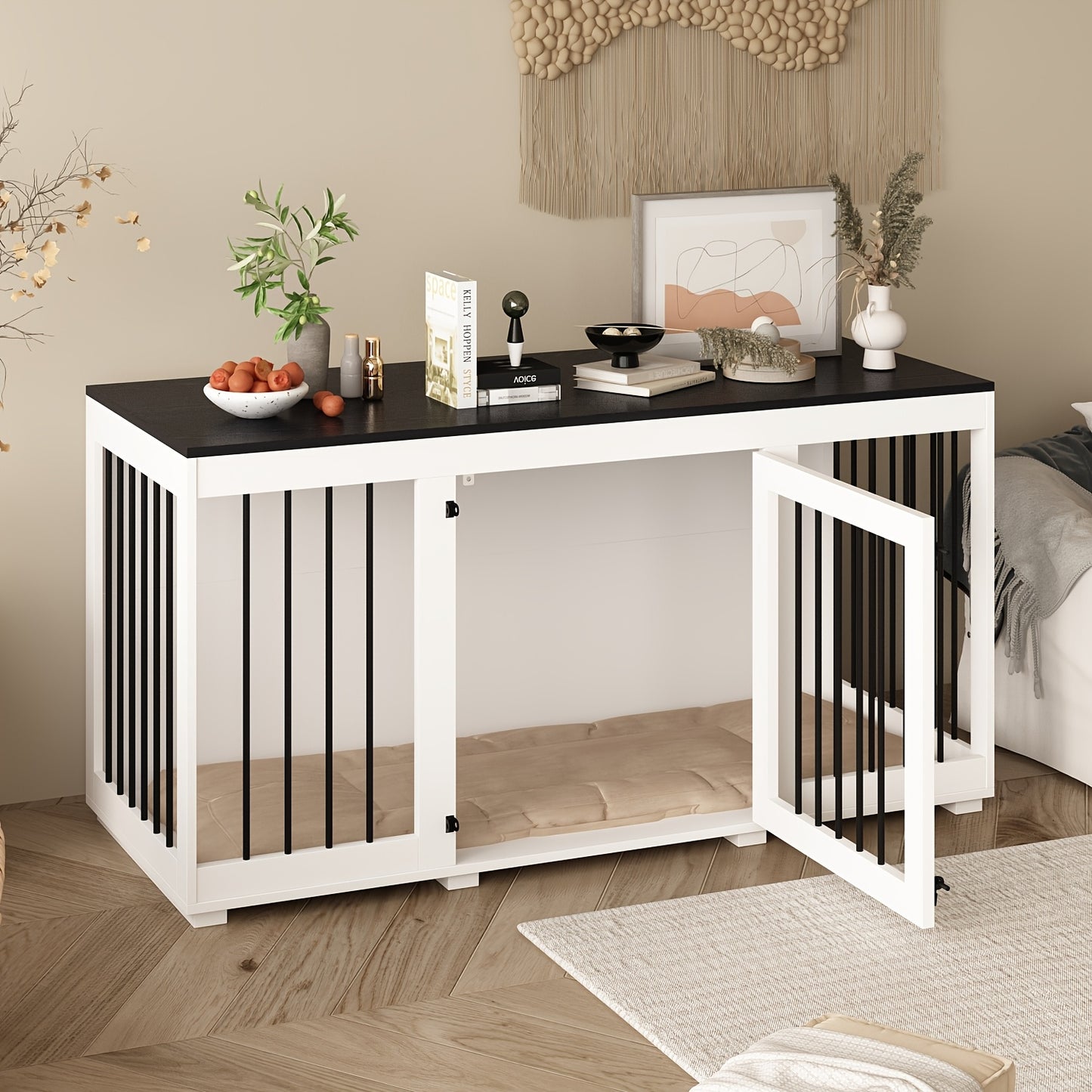Hondenbench – Hondenkooi – Bench – Hondenhuisje – Hondenbox – Medium – Fiberboard – Multifunctioneel Meubel – Met Deur