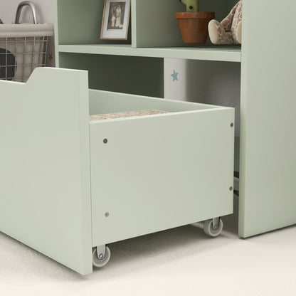 Boekenkast – Boekenrek – Opbergkast – Kastenmeubel – Kinderkast – Lichtgroen – MDF Materiaal – Multifunctionele Indeling met Lade op Wieltjes