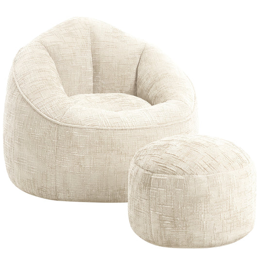 Chenille Fabric Beanbag Chairs And Ottomans, Perfect for Living Rooms, Bedrooms, And Dormitories. Available In Multiple Colors.