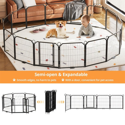 Portable Outdoor Dog Playpen Fence with 32-Inch Roof - Heavy-Duty Metal Frame & Panels, Easy Assembly Kennel for Yard, RV Camping, Garden - Spacious Pet Enclosure Suitable for Dogs