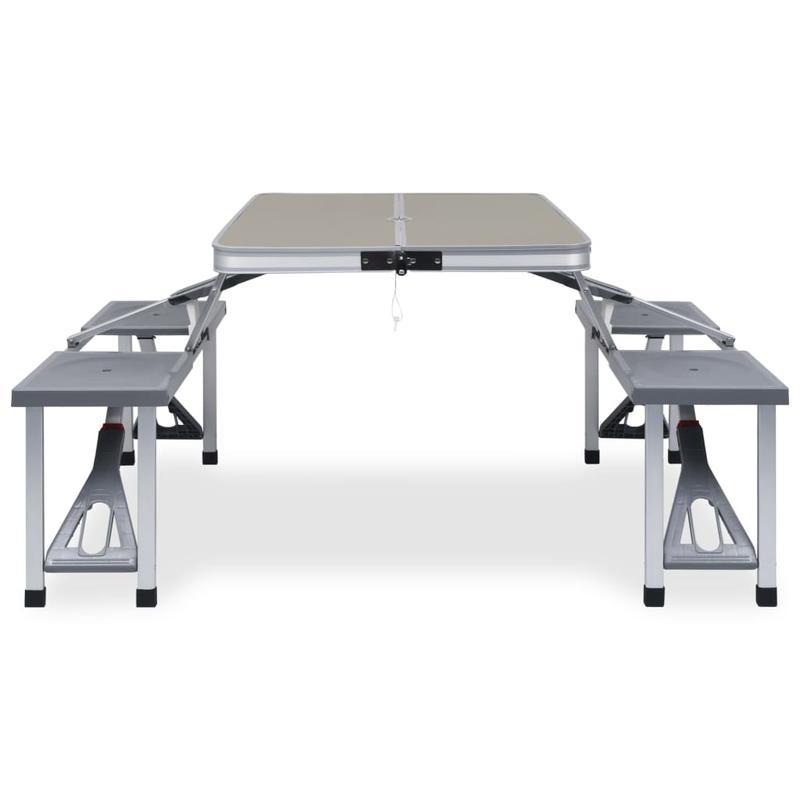 2-in-1 Opvouwbare Campingtafel – Picknicktafel – Vouwtafel – Kampeertafel – Tuinmeubel – Roestvrij Staal – Inclusief 4 Stoelen