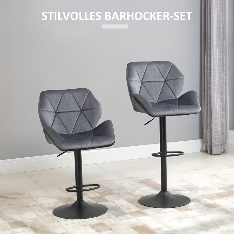 Barstoel – Barkruk – Barkrukken – Barstoelset – Barkrukset – Gouden Metalen Frame – Verstelbare Hoogte & 360° Draaibaar – Fluweelzachte Bekleding – Met Rugleuning – 2-delige Set – Grijs