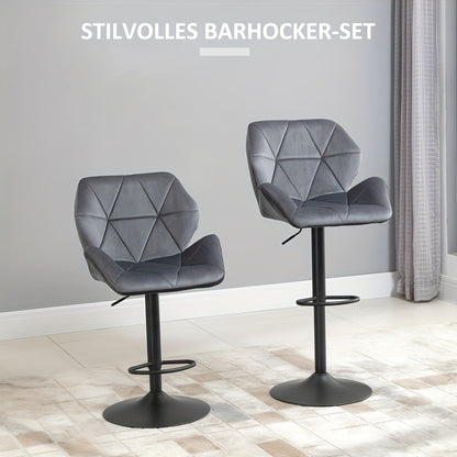 Barstoel – Barkruk – Barkrukken – Barstoelset – Barkrukset – Gouden Metalen Frame – Verstelbare Hoogte & 360° Draaibaar – Fluweelzachte Bekleding – Met Rugleuning – 2-delige Set – Grijs