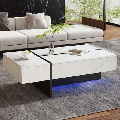 Salontafel – Koffietafel – Woonkamertafel – Bijzettafel – Salon tafel – Wit Marmerpatroon – Hoogglans Spaanplaat – 105x60x35 cm – Modern Minimalistisch Design
