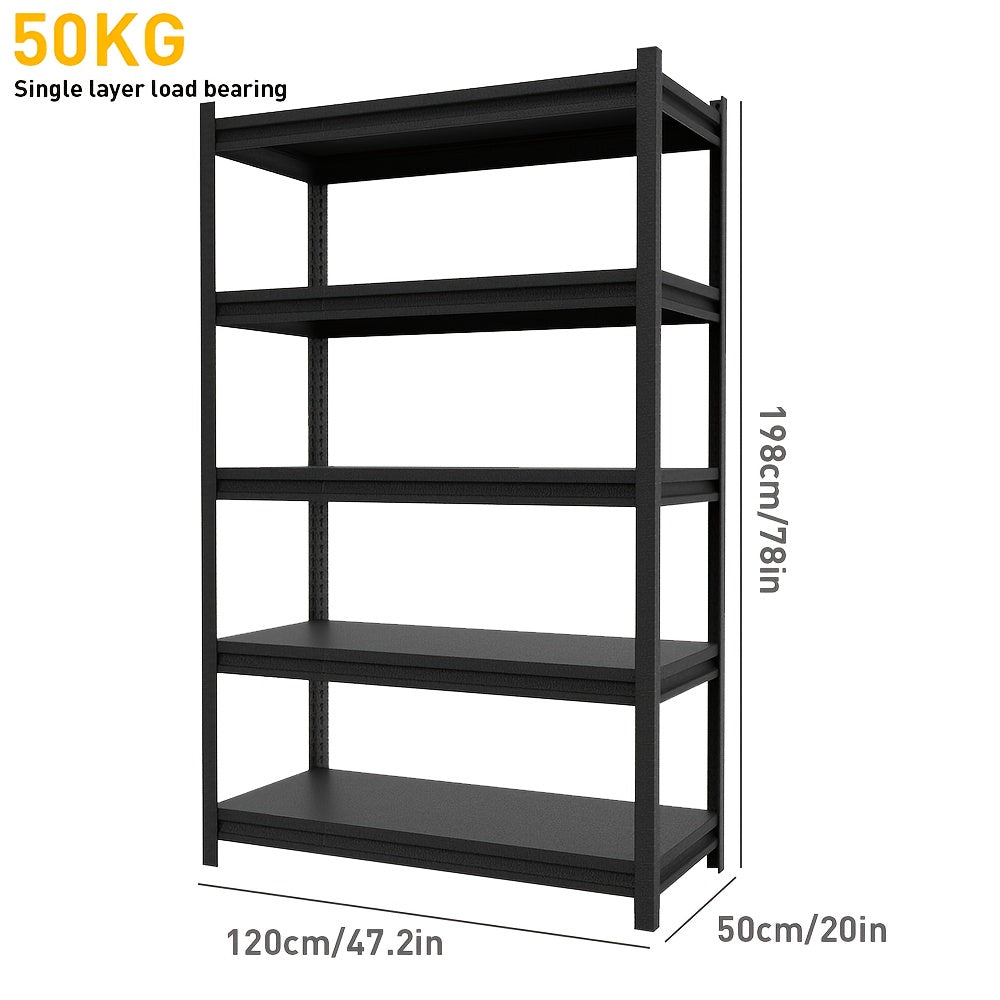 Stalen Schap – Opbergkast – Opslagrek – Stellingkast – Werkplaatsrek – 5 Laags – Zwart Koolstofstaal – Hoog Draagvermogen 198x120x50 cm