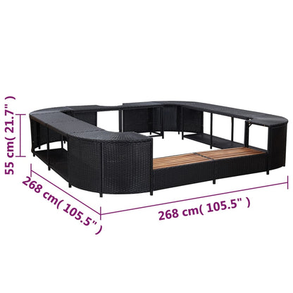 Spa-omranding – Spaomkasting – Spaafdekking – Spabehuizing – Spabekleding – Zwart – Weerbestendig PE-Rattan – Stevig Metalen Frame
