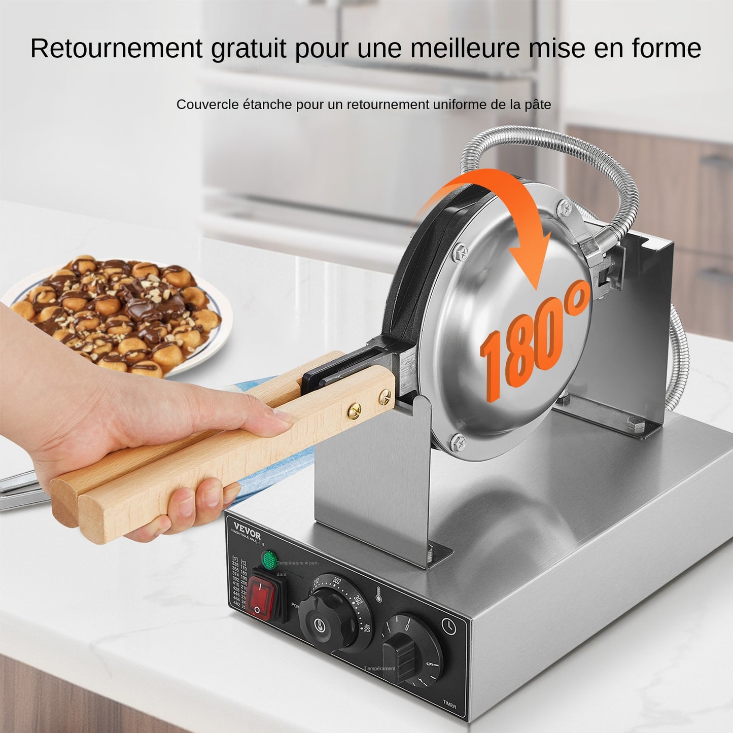Bubblewafelijzer – Wafelijzer – Bubble Wafel Machine – Eierwafelijzer – Wafelmaker – 1400W Vermogen – 180° Draaifunctie