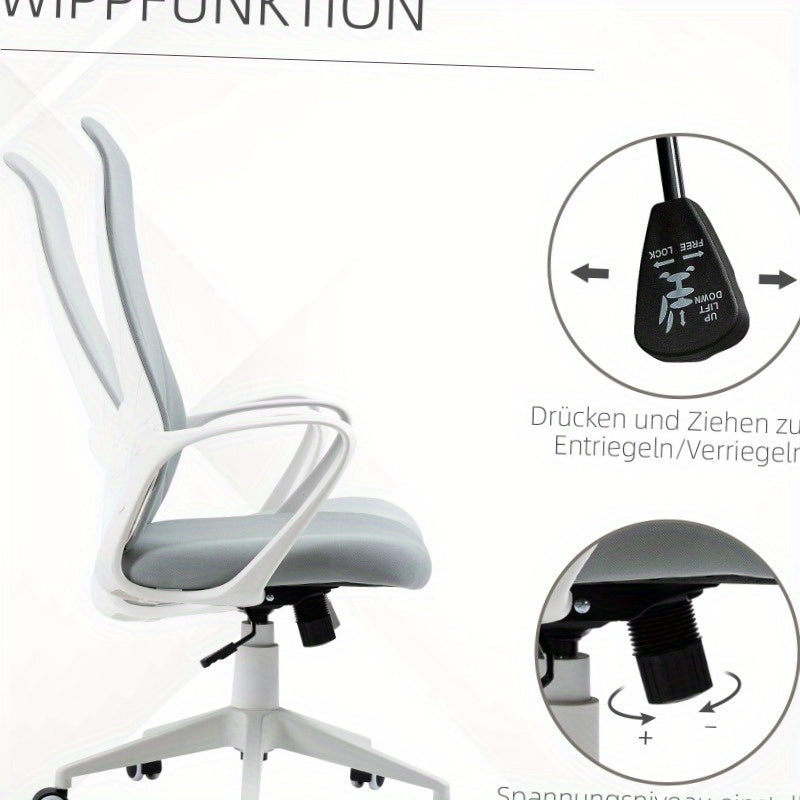 Ergonomische Bureaustoel – Bureaustoel Werkstoel – Draaistoel – Computerstoel – Thuiswerkstoel – Verstelbare Hoogte – Rockerfunctie – Lichtgrijze Stof – Roestvrijstalen Frame – 360° Draaibare Zitting