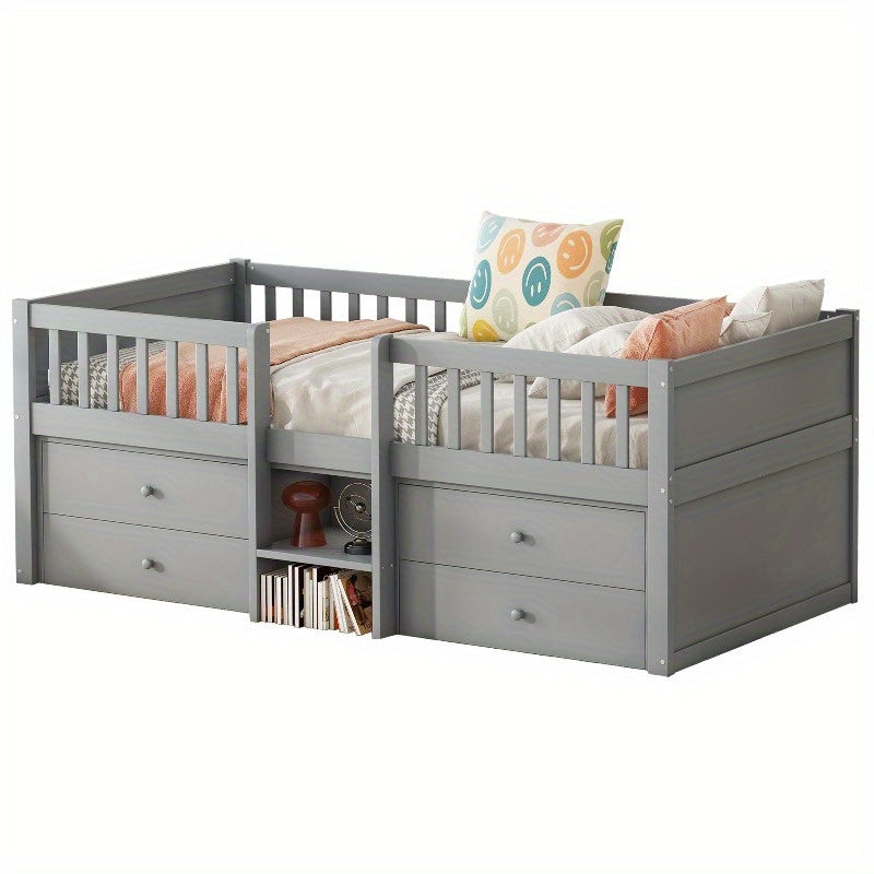 Halfhoogslaper – Hoogslaper – Bed met Opberglades – Stapelbed – Platformbed – Stevig Massief Grenenhout – Ruimtebesparend 90x200 cm Grijs