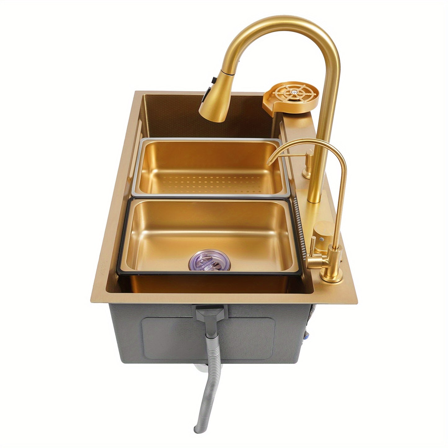 80 cm Gouden RVS Keukenspoelbak – Spoelbak – Keukenspoelbak – Afwasbak – Wasbak – 304 Roestvrij Staal – Twee Compartimenten – Diepe Grote Bak – Gepolijst – Duurzaam