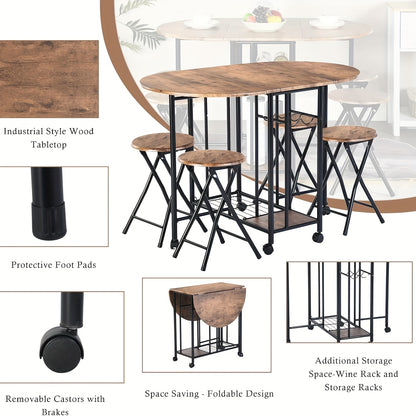 Vouwtafel – Klaptafel – Inklapbare Tafel – Eettafel – Plooitafel – 5-delige Houten Eettafelset – Inklapbaar Met Opbergruimte – Compact Voor Kleine Ruimtes