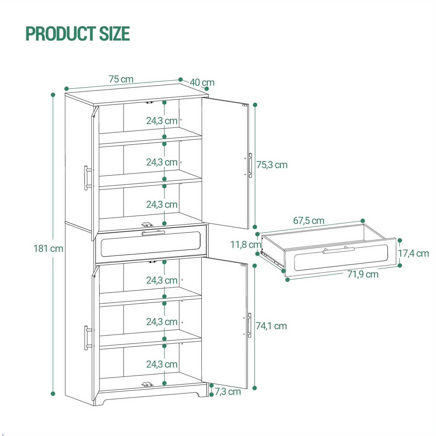Kast – Opbergkast – Buffetkast – Keukenkast – Hoge Kast – 4 Deuren Met Grote Lade – Verstelbare Planken – Wit Spaanplaat