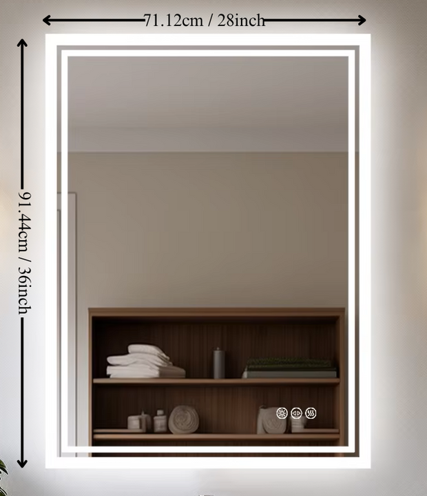 Badkamerspiegel - Badkamerspiegel met Verlichting - LED - Antifog Functie - 3 Kleurinstellingen - IP65 Waterdicht - Horizontaal/Verticaal - 71.12x91.44cm - Zilver