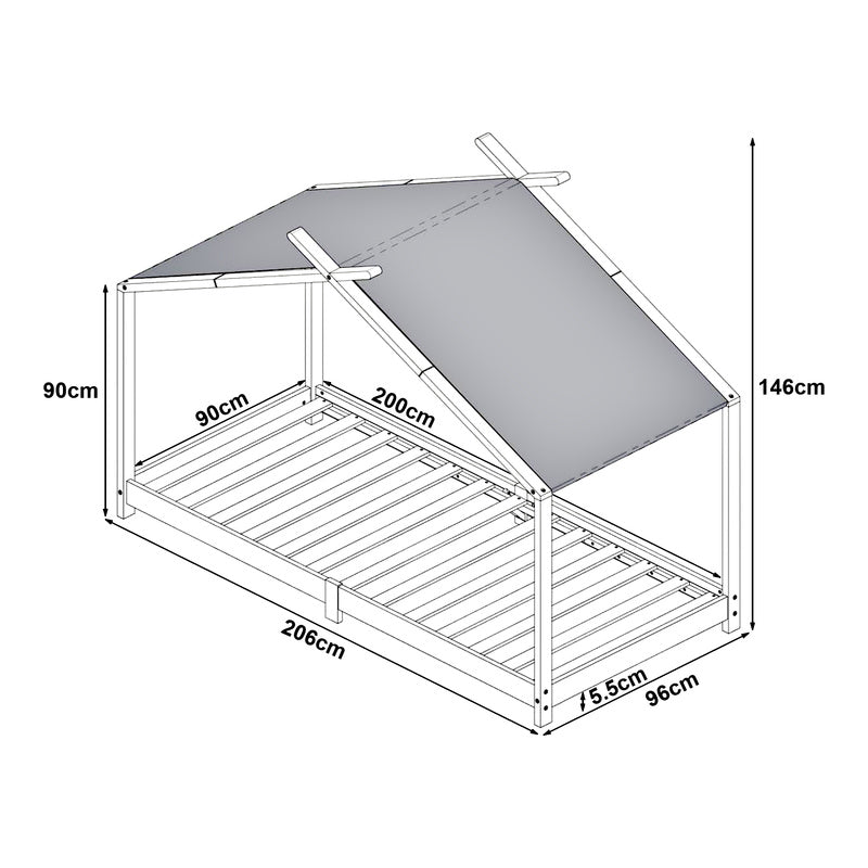 Kinderbed Huisbed – Bedhuisje – Kids Bed – Speelbed – Jongensbed – Mintgroen – 90 x 200 cm – Massief Dennenhout – Afneembaar Stoffen Dak