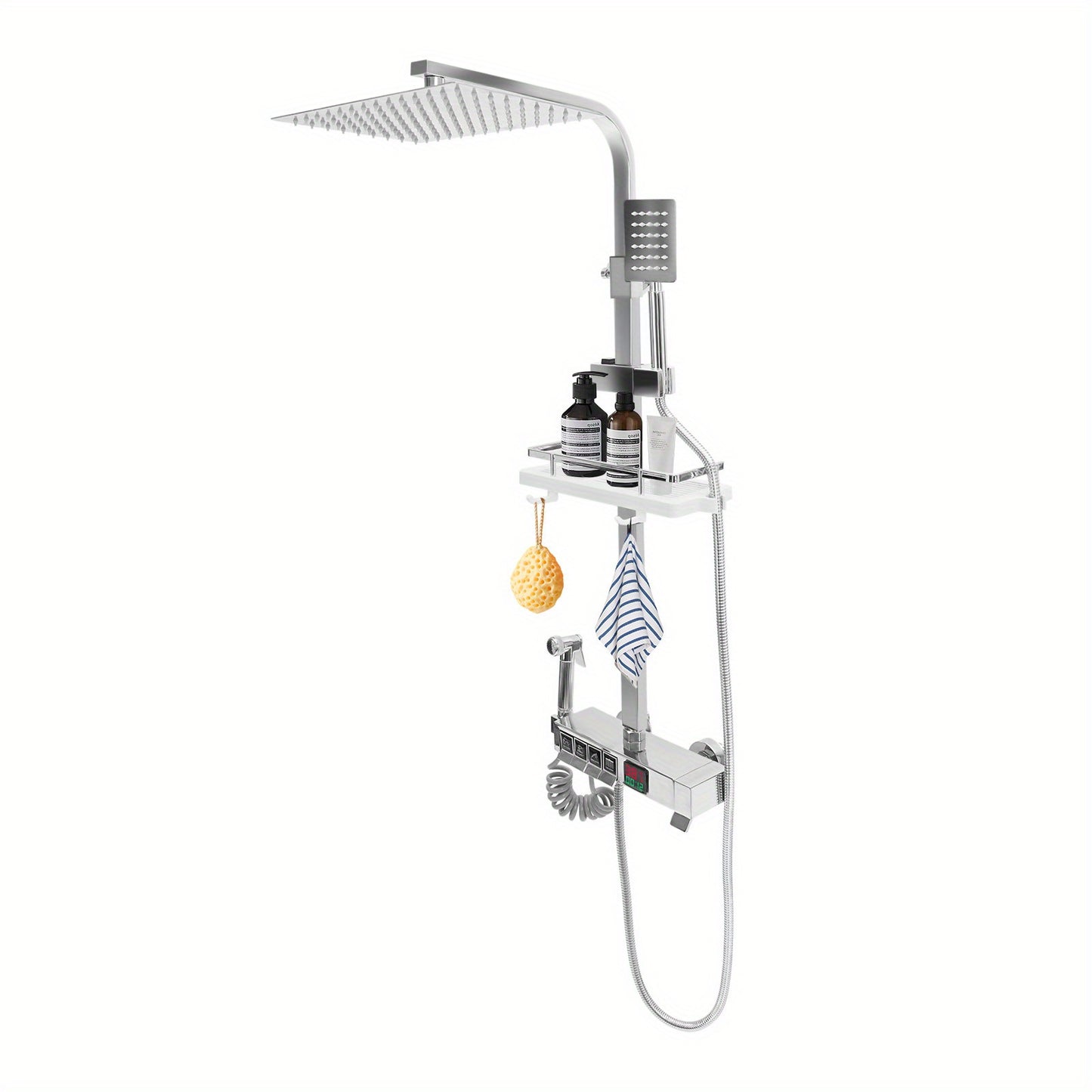 Douche Set – Regendouche – Handdouche – Waterpistool – Badkraan – 4-Uitlaat Systeem – Roestvrij Staal & Messing – Constant Temperatuurregeling