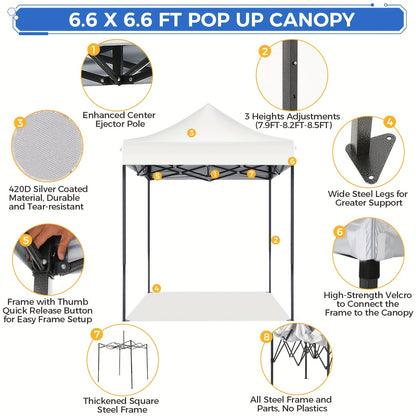 2x2M Pop-Up Canopy Tent Temporary Shelter Without Sidewalls Easy To Set Up Outdoor Canopy UPF 50+ Instant Party Tent With Carry Bag Quick To Assemble By One Person Suitable For Outdoor Events Gardens Commercial Use And Market