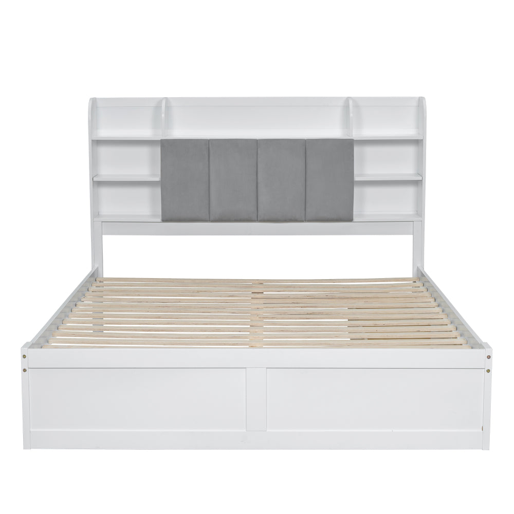 Bedframe – Tweepersoonsbed – Opbergbed – Met Lattenbodem – Metal Bed – Modern Design – 160x200 cm – Stevig Metalen Frame Met 3 Lade Opbergruimte & Liftdeksel