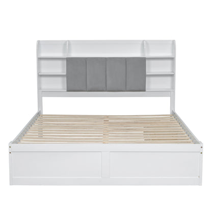 Bedframe – Tweepersoonsbed – Opbergbed – Met Lattenbodem – Metal Bed – Modern Design – 160x200 cm – Stevig Metalen Frame Met 3 Lade Opbergruimte & Liftdeksel
