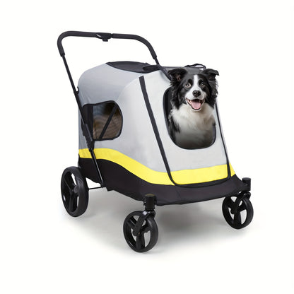 Dierenwagen – Huisdierwagen – Hondenwagen – Pet Carrier – Dierenbuggy – Voor Middelgrote en Grote Huisdieren Tot 50 kg – Stevig Ijzeren Frame – Inclusief Regenhoes