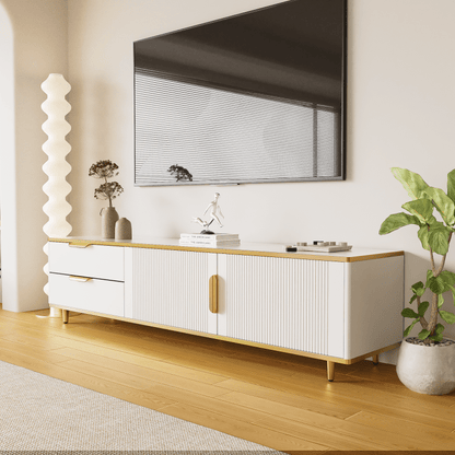 TV-kast – Tv-meubel – Mediameubel – Dressoir – Audiomeubel – Wit-Gouden Design – Krasbestendig Spaanplaat – 175 cm Breedte