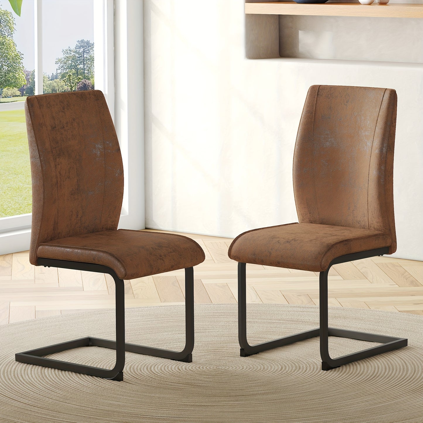 Eetkamerstoelen – Stoelen – Kuipstoelen – Set van 2 – Bruin vintage look – Suède-imitatie bekleding – Ergonomisch design – Comfortabel zitoppervlak