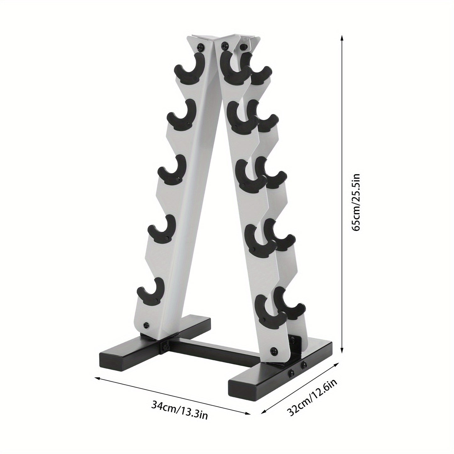 Halterschijfrek – Dumbbell Rek – Gewichtenrek – Schijvenstandaard – Opbergrek – Wit – 5 Laags A-Frame Design – Stijlvol en Ruimtebesparend