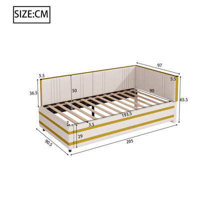 Gestoffeerd Bed – Sofa Bed – Multifunctioneel Bed – Bedbank – Eenpersoonsbed – 90x200 cm – Fluwelen Bekleding – Lattenbodem Voor Comfort - Beige