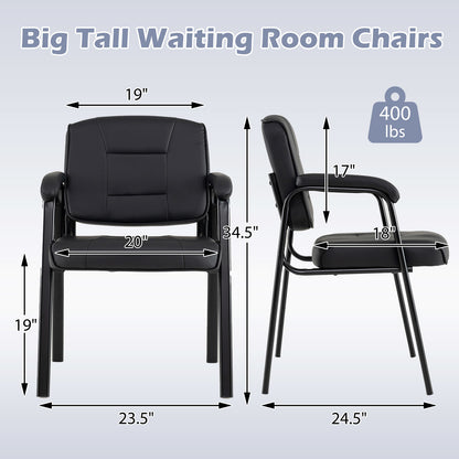 Set Van 2 Grote En Brede Gastenstoelen – Wachtkamerstoelen – Bureaustoelen – Lobby Stoelen – Vergaderstoelen – PU Leder Bekleding – Robuust Metaal Frame