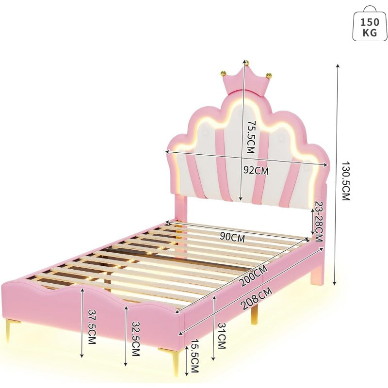 Bedframe – Eenpersoonsbed – Bed – Slaapbank – Opbergbed – 90x200 cm – Gestoffeerd Hoofdbord – MDF en Metaal