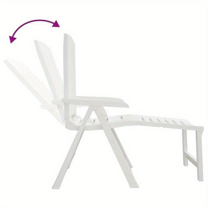 White Plastic Lounge Chair with Cushioned Seat & Backrest - Heavy-Duty All-Weather Durable Modern Design, Foldable Lightweight Sturdy Frame for Balcony, Terrace, Backyard, Poolside, Beach - Easy Assembly & Low Maintenance (Id