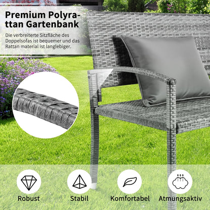 Rattan Lounge Bench, Poly Rattan Double Bench, 2-seater Garden Balcony Bench, Living Room Lounge Chair, Load Capacity 320 Kg, 122 X 62 X 90 Cm, Comfortable Garden Furniture Bench, Park Bench, Double-sided Rattan Bench