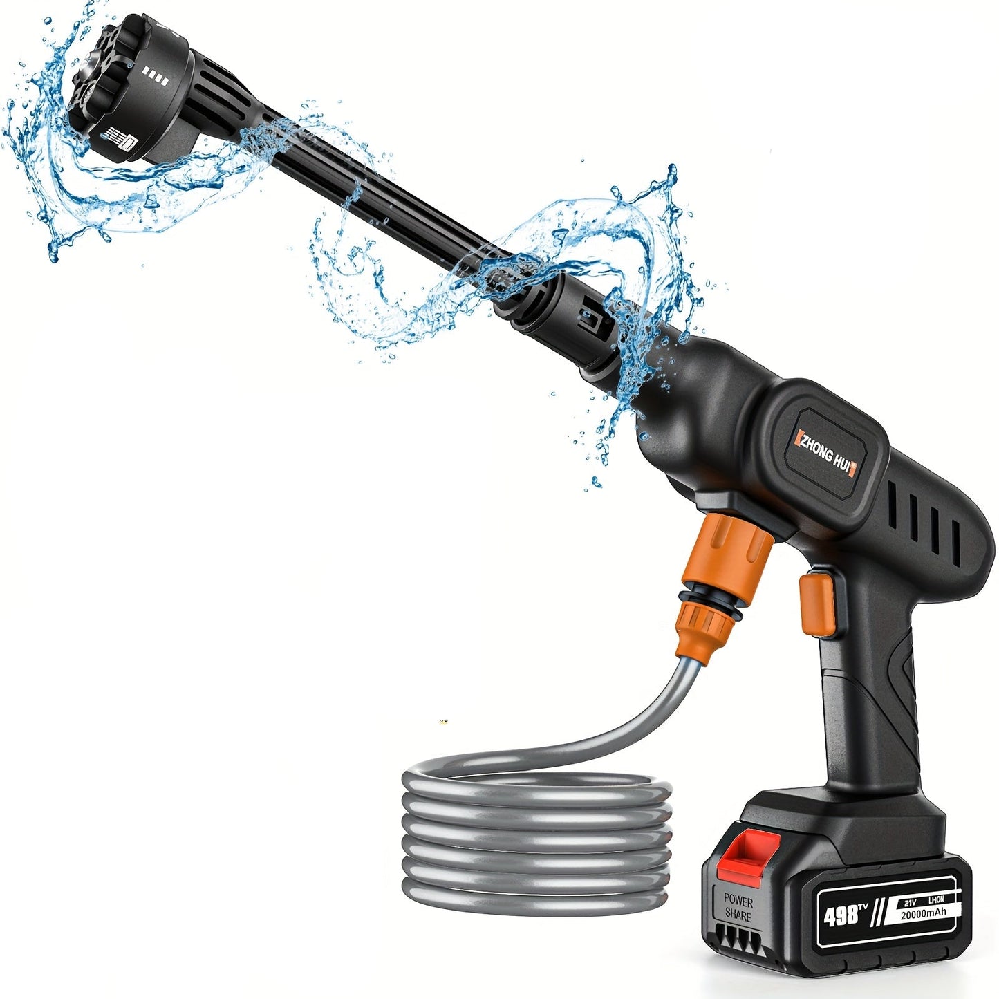 Hogedruk Waterpistool – Spuitpistool – Hogedrukreiniger – Waterreiniger – Druppelsproeier – 6-in-1 Spuitmondjes – 60 Bar Hogedruk – Oplaadbare 36V Lithium-ion Accu