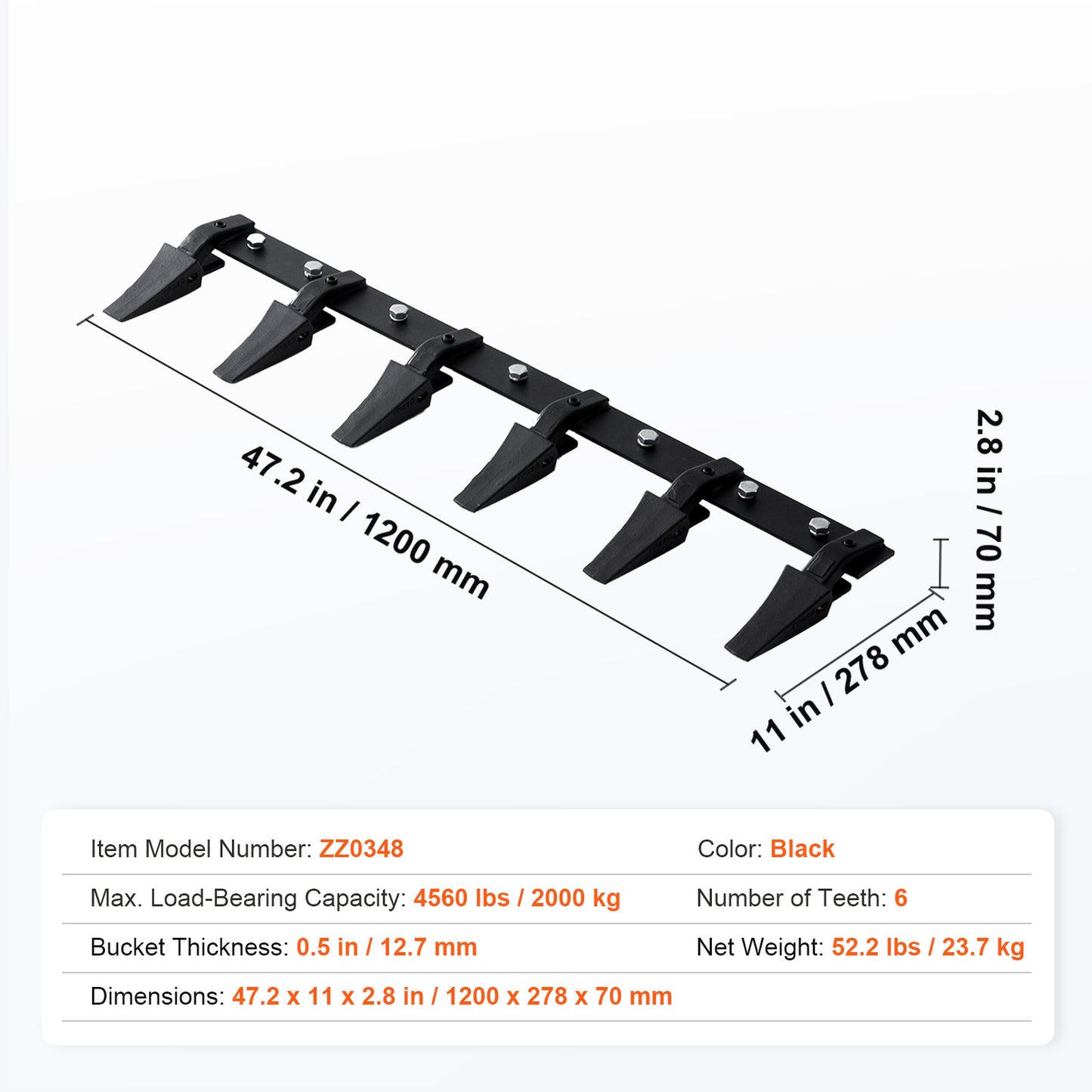 Graafbak Tanden – Laadschop Tanden – Tractorbak Tanden – Grondbak Tanden – Graafbak Tandbalk – 48 inch Lang – 4560 lbs Draagvermogen