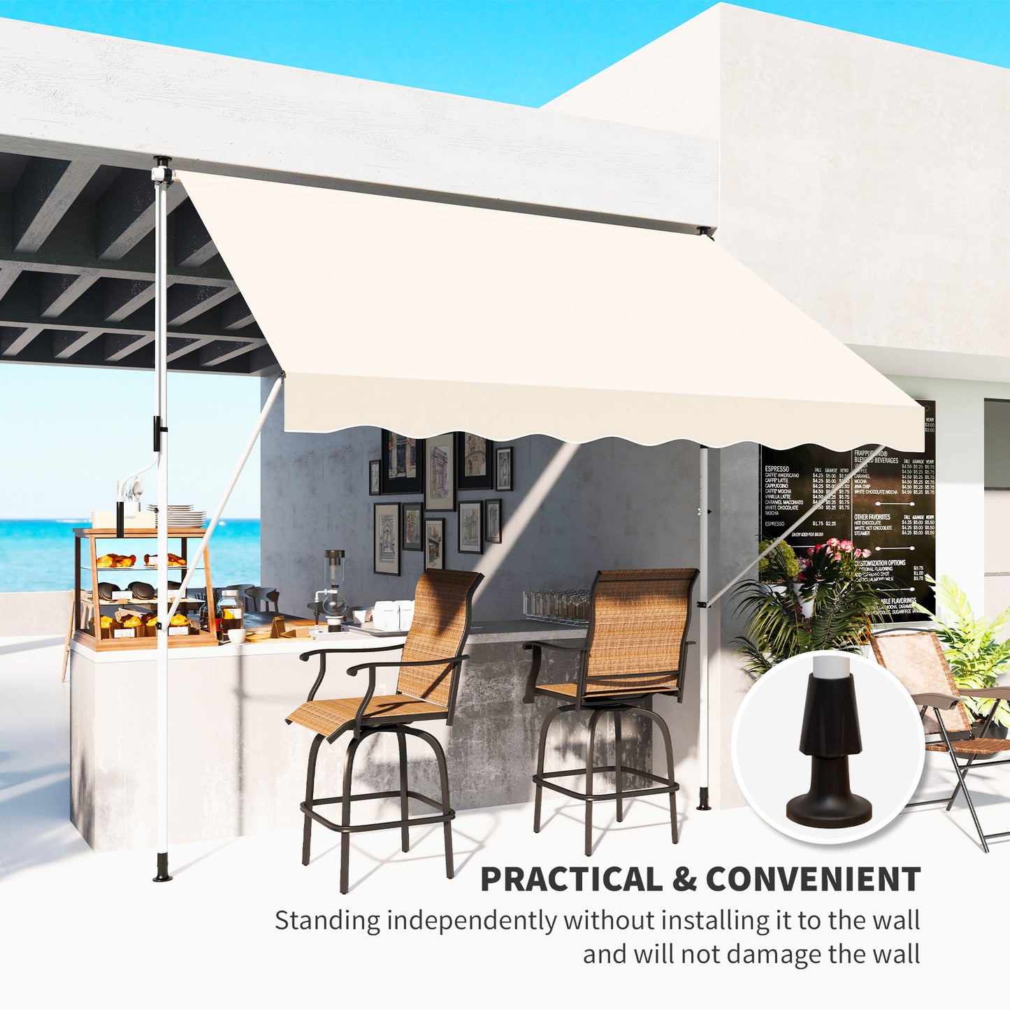 Uitschuifbare Zonwering – Zonnescherm – Markies – Terrasoverkapping – Luifel – Verstelbare Hoogte – Aluminium Frame – Beige Polyester – Anti-UV – Muurloos Montagesysteem