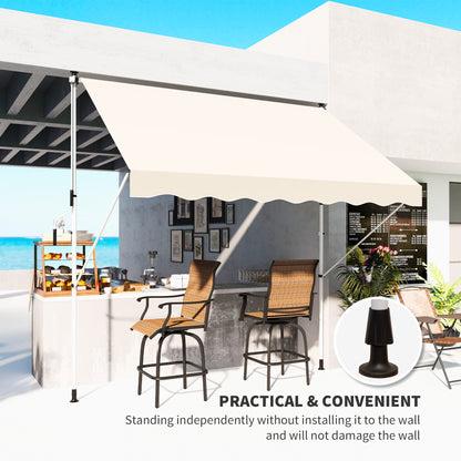 Uitschuifbare Zonwering – Zonnescherm – Markies – Terrasoverkapping – Luifel – Verstelbare Hoogte – Aluminium Frame – Beige Polyester – Anti-UV – Muurloos Montagesysteem